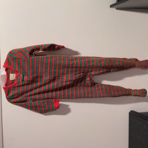 Red and green striped zip-up toddler PJs